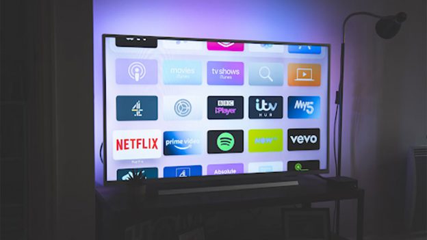 A variety of streaming apps on a smart TV
