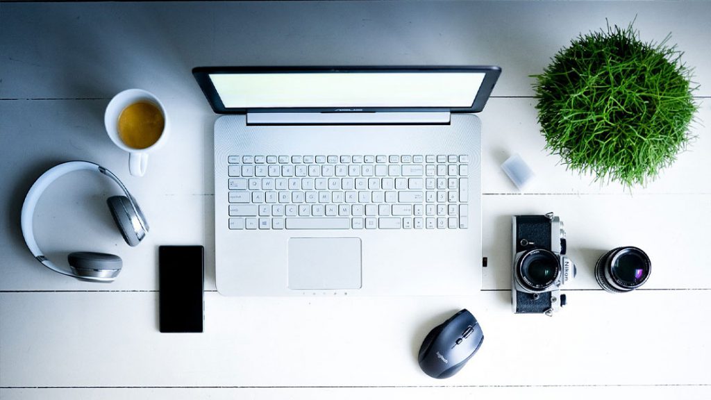 Elegant white home desk setup