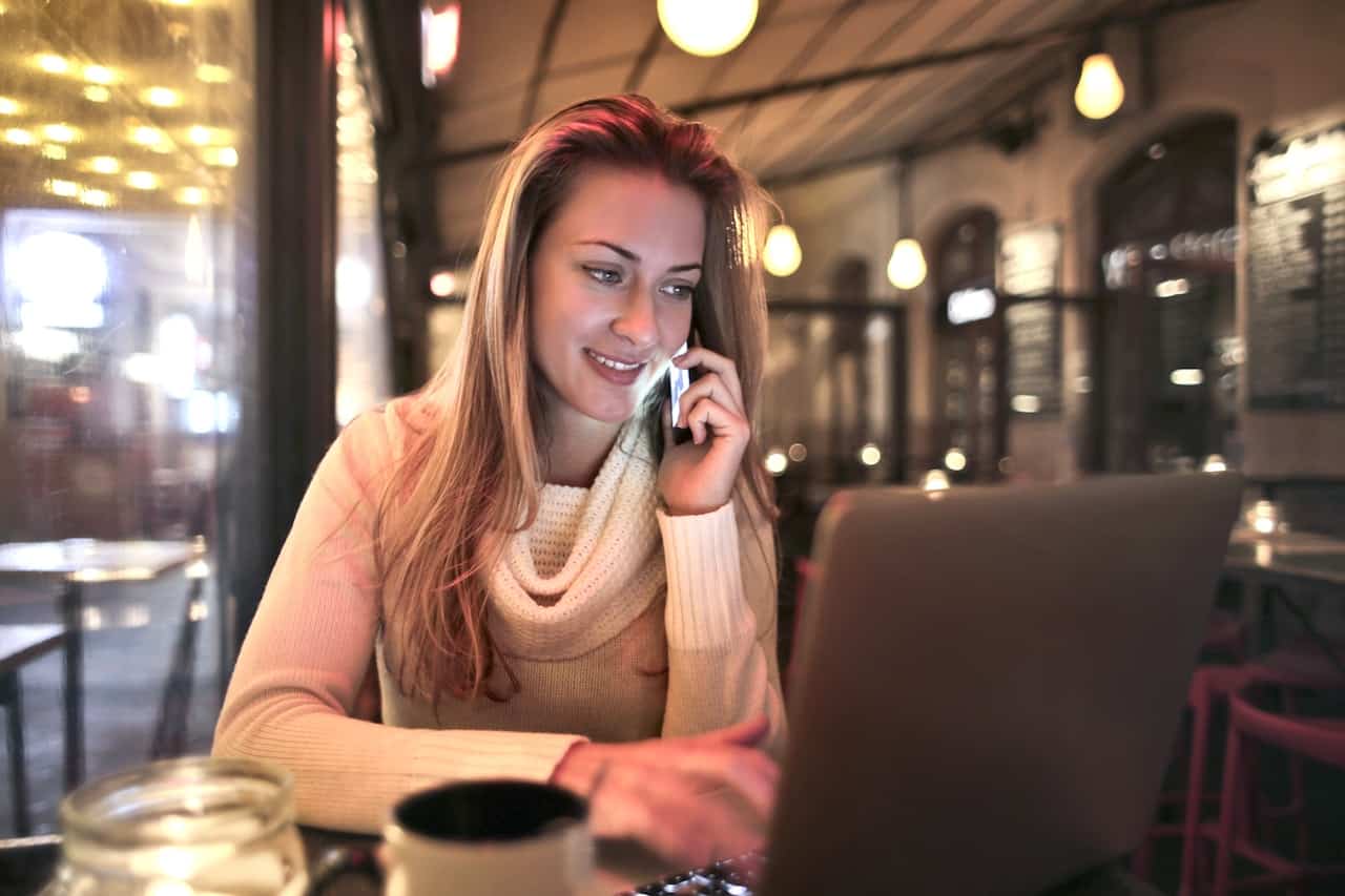 Woman using Brampton internet provider