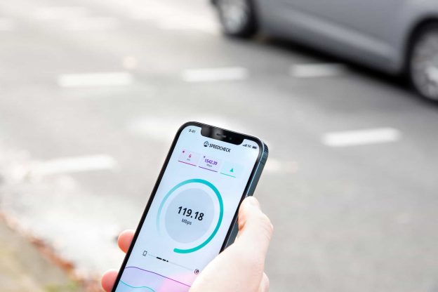 Phone with an internet speed test app