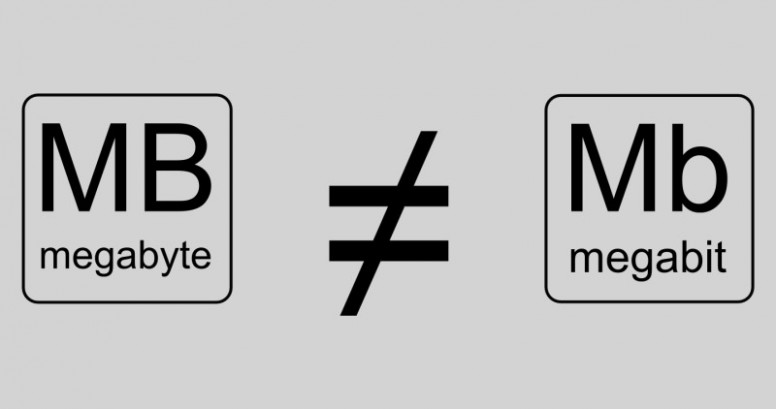 Graphic showing megabits and megabytes are not equal