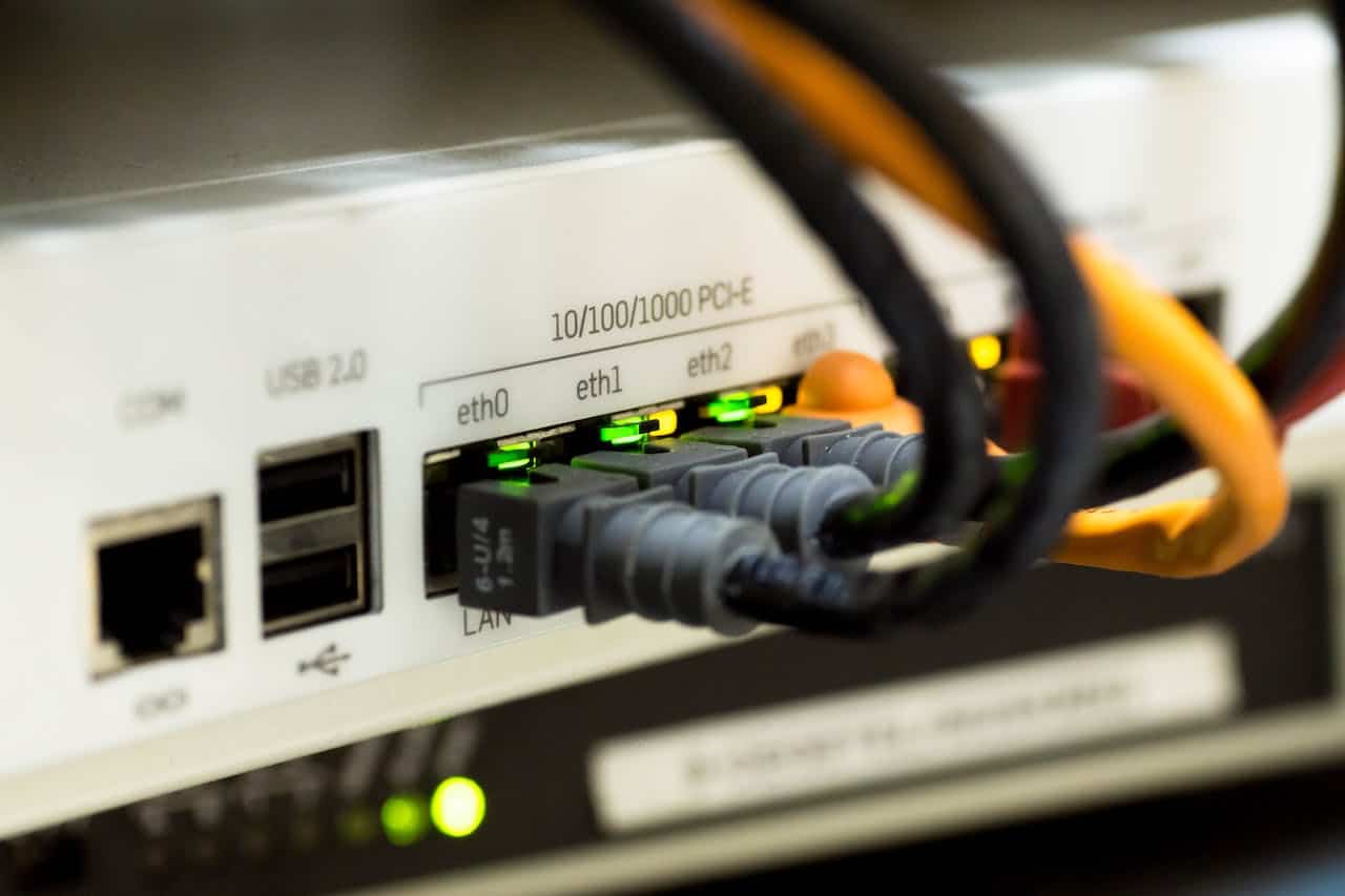 An internet router with ethernet cables